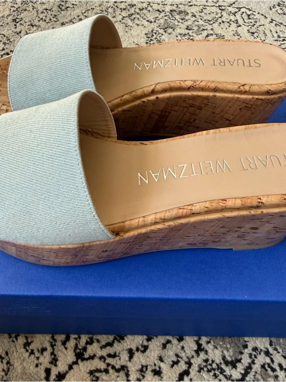 Stuart Weitzman Summer Wedge Heel Vintage Denim Cork Women’s Size 7 / 37.5 - Picture 12 of 15